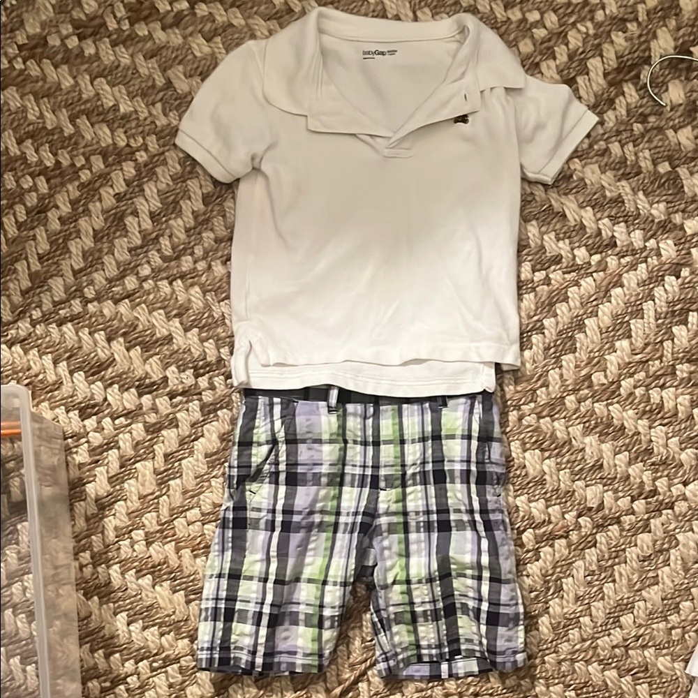 Janie and Jack White Polo and Plaid Shorts Set
